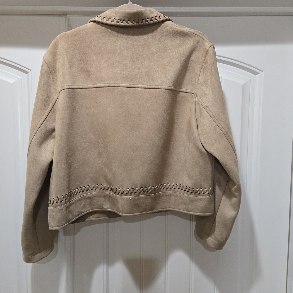 Zara Faux Leather Tan Women's Jacket with Stitch Detailing Size XL EUC - Picture 9 of 10